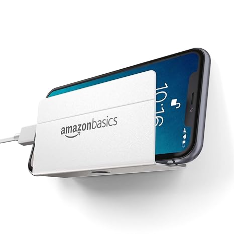 Amazon Basics Wall-Mounted Mobile Holder  Durable Storage Case for Phones with Strong Adhesive Backing